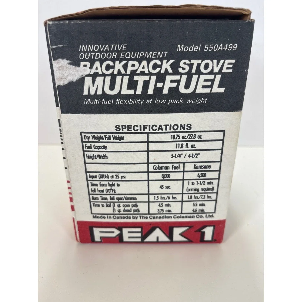 VTG Coleman Peak 1 Multi-Fuel Backpack Stove Model 550A499 Box Bag Kerosene Accs